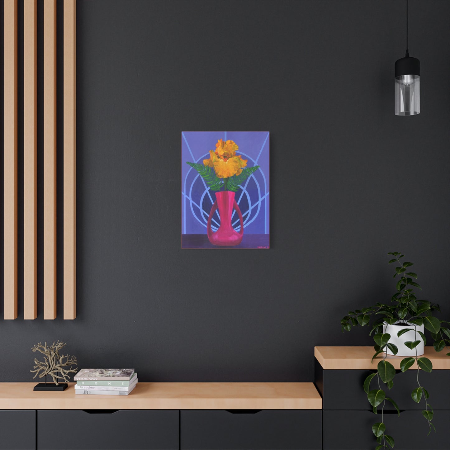 Orange Iris in Magenta Vase Canvas Gallery Wrap