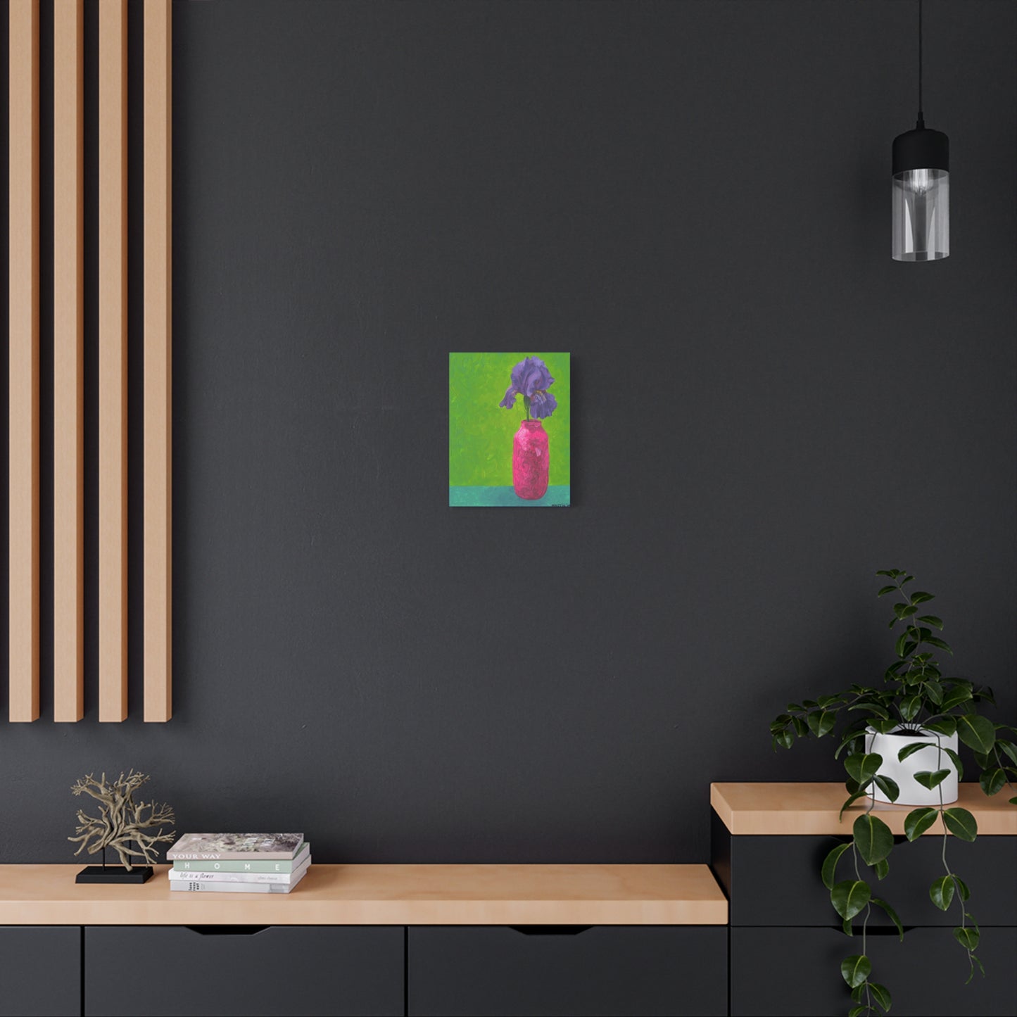 Purple Iris with green background Canvas Gallery Wrap