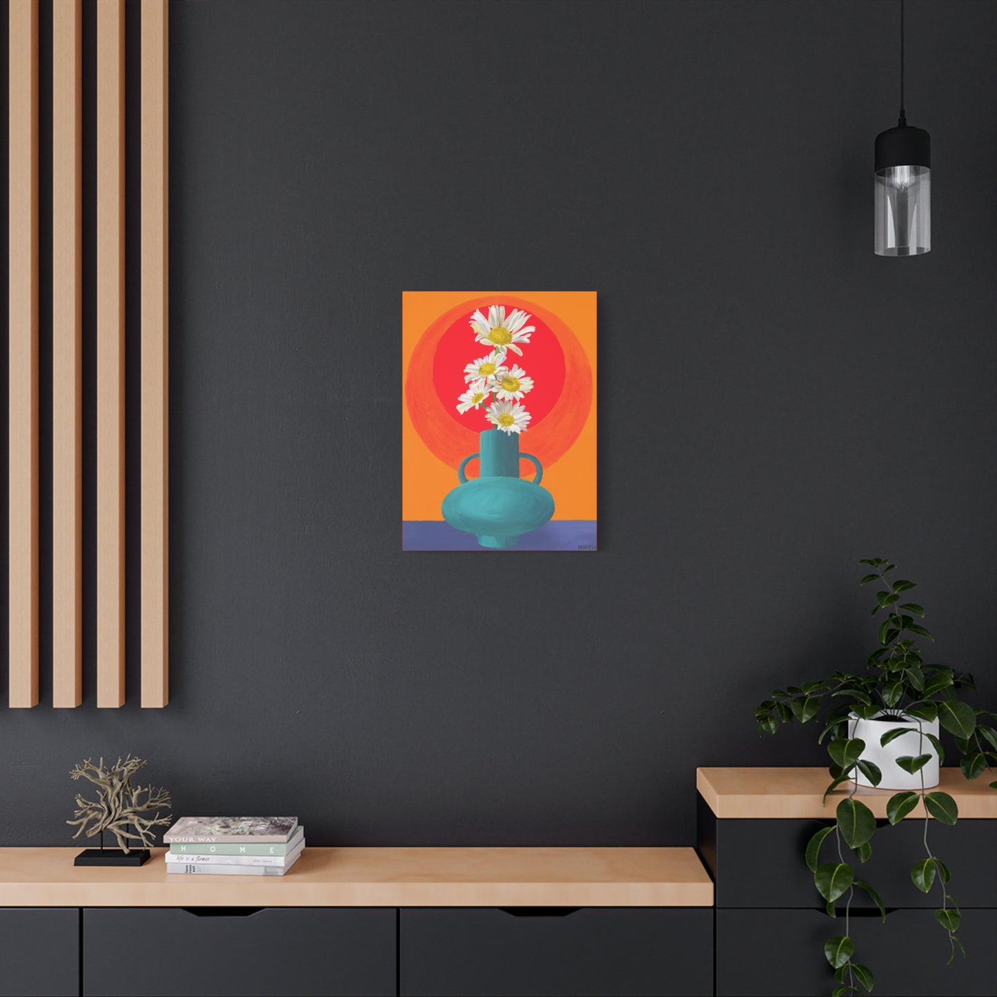 Wild Daisies in Teal Vase Canvas Gallery Wrap