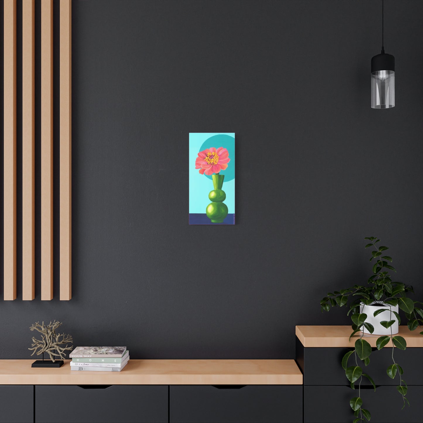 Pink Zinnia in Green Vase Canvas Gallery Wrap