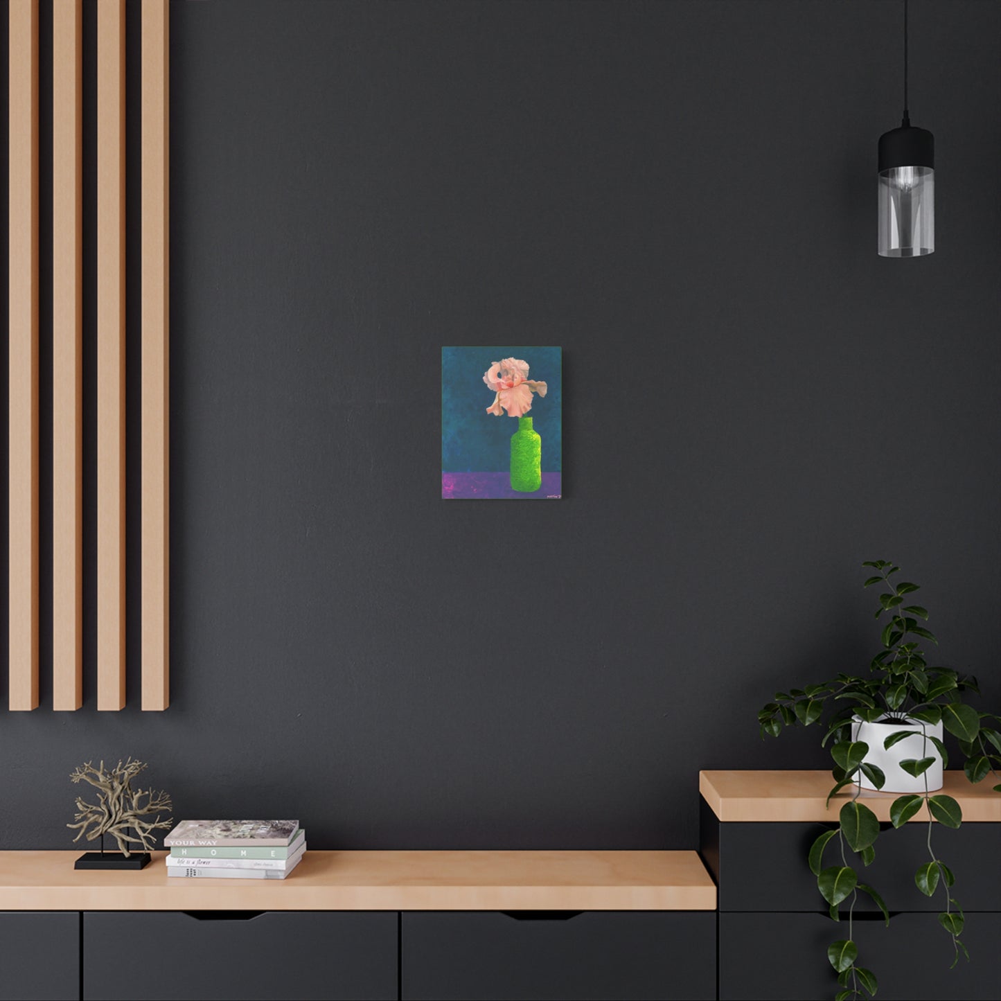 Peach Iris in Green Vase Canvas Gallery Wrap