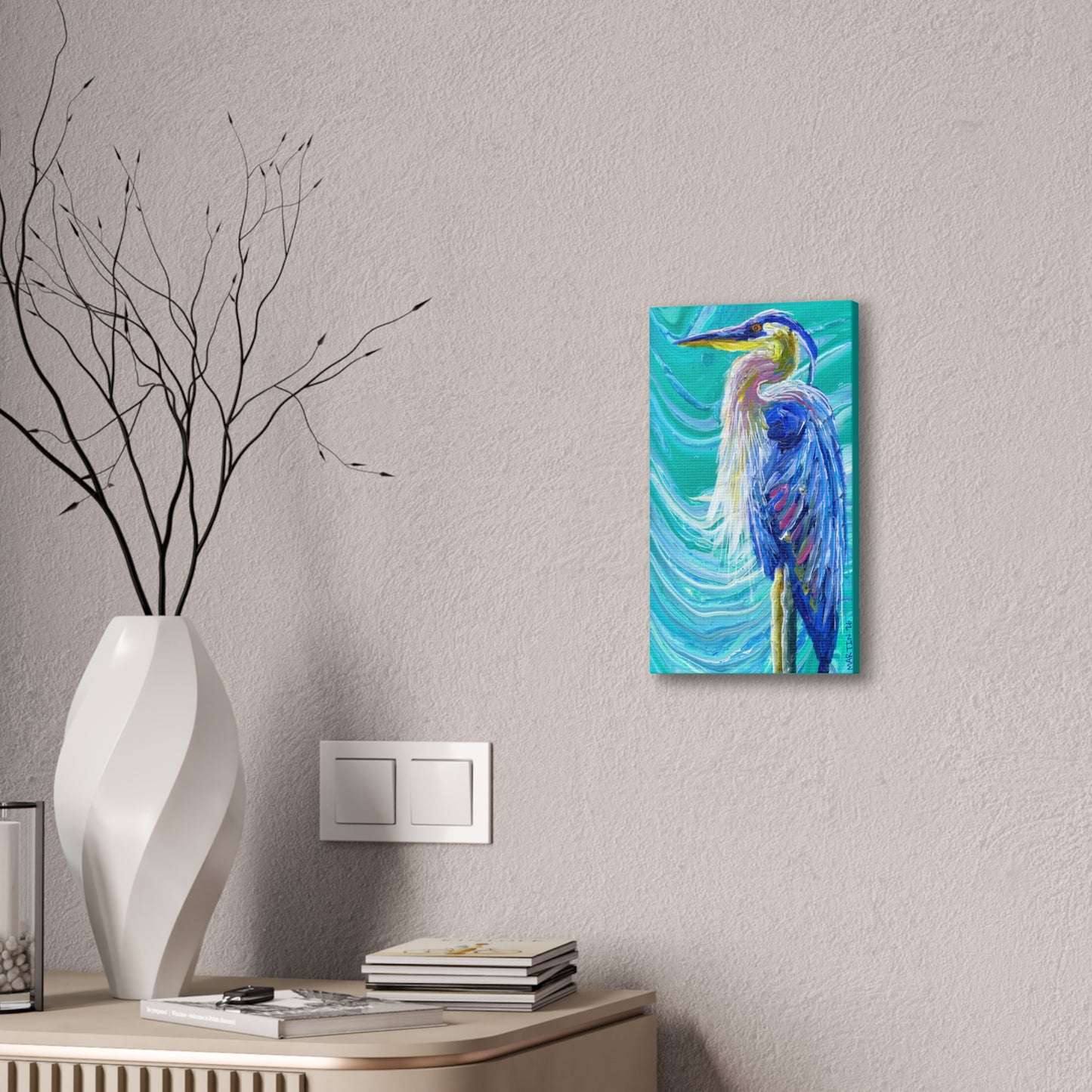 "Blue Heron" Canvas Stretched, 0.75"