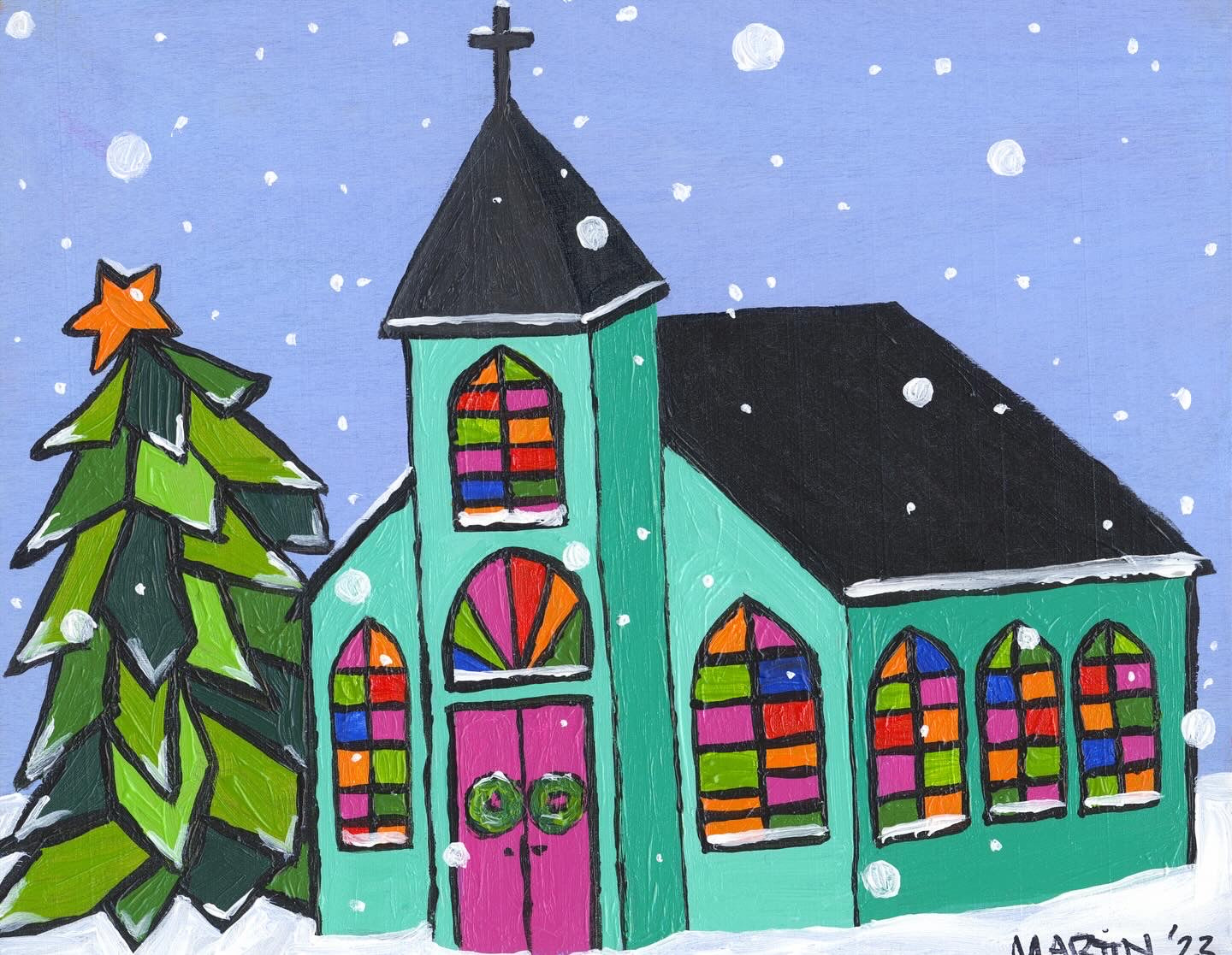 Aqua Church with Tree 8x10 print - FREE SHIPPING IN THE US