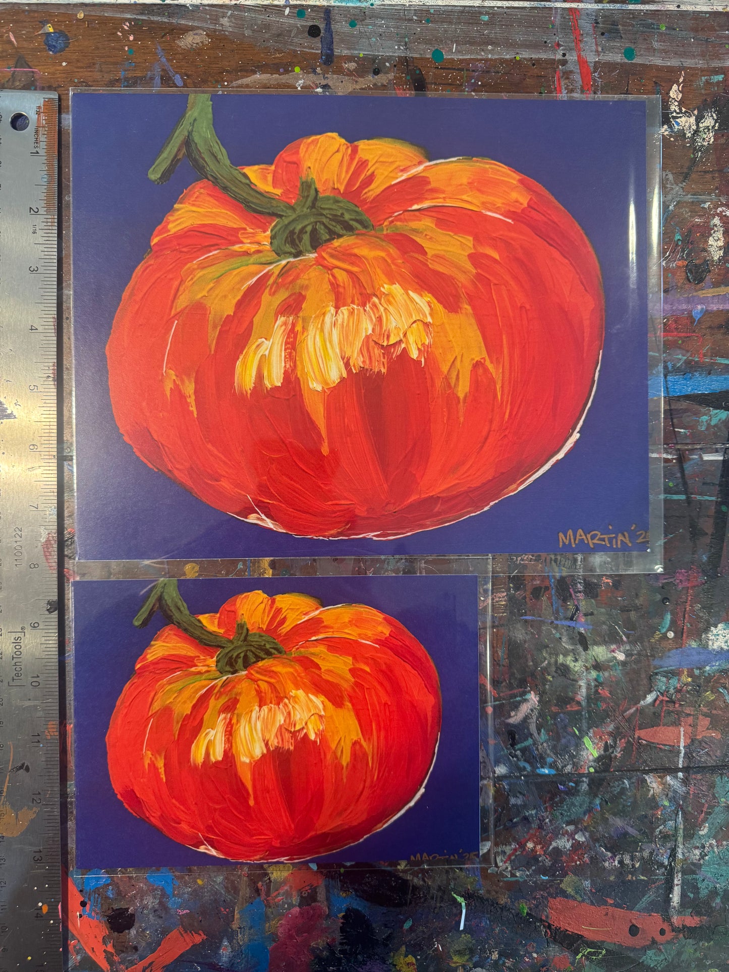 Orange Tomato on Blue Background - high quality art print - FREE SHIPPING IN THE U.S.