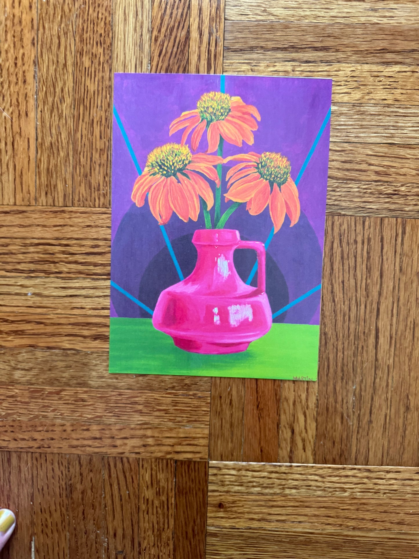 Orange Coneflowers in Pink Vase Print - FREE SHIPPING IN THE US