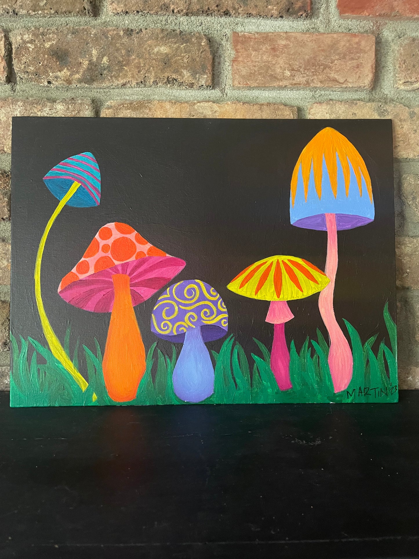 Five Mushrooms Original Art - Acrylic on 12x16” Canvas Panel - FREE SHIPPING IN THE US