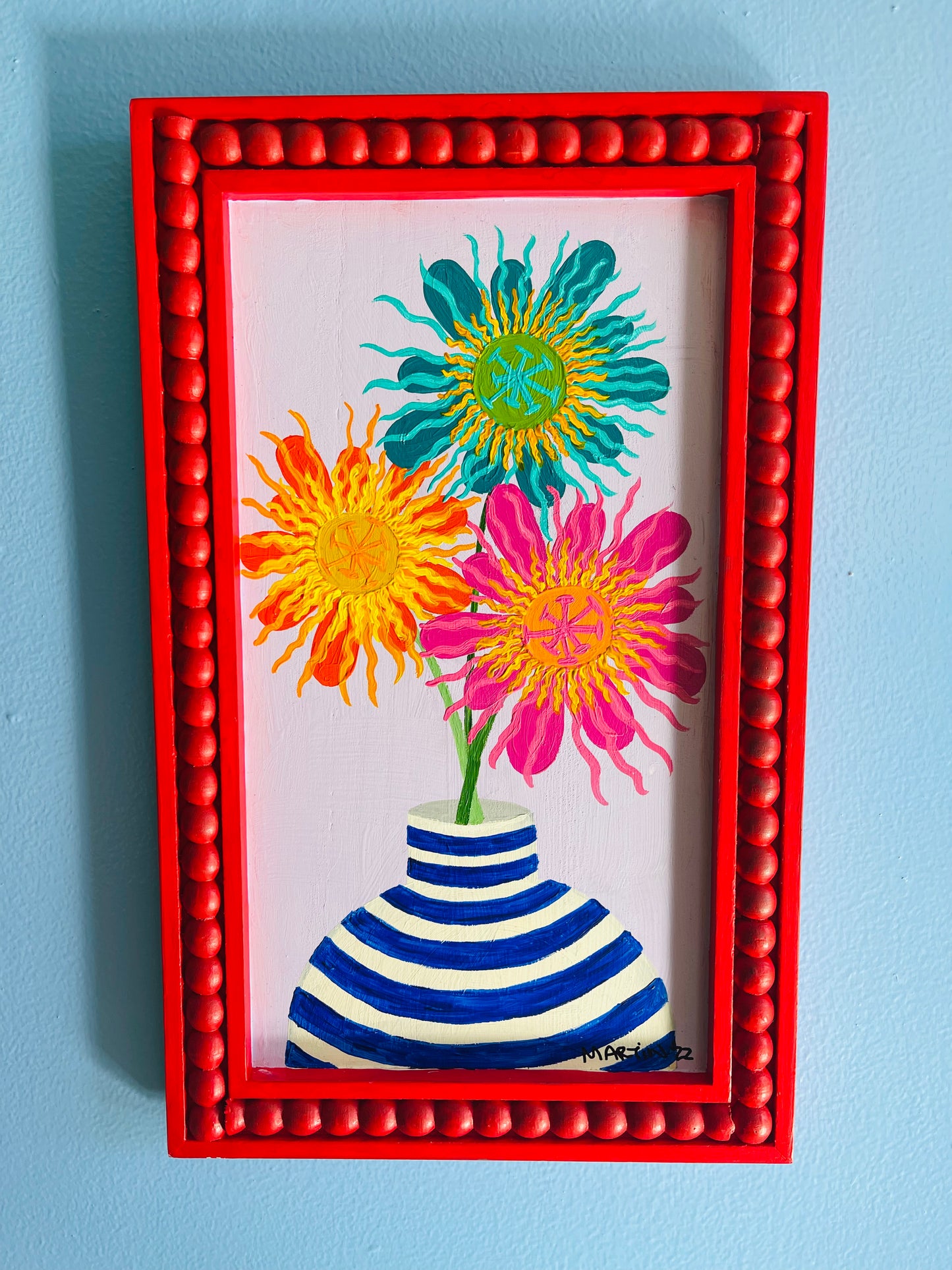 Passion Flowers - Acrylic on 10x16" Framed Wooden Panel - FREE SHIPPING IN US