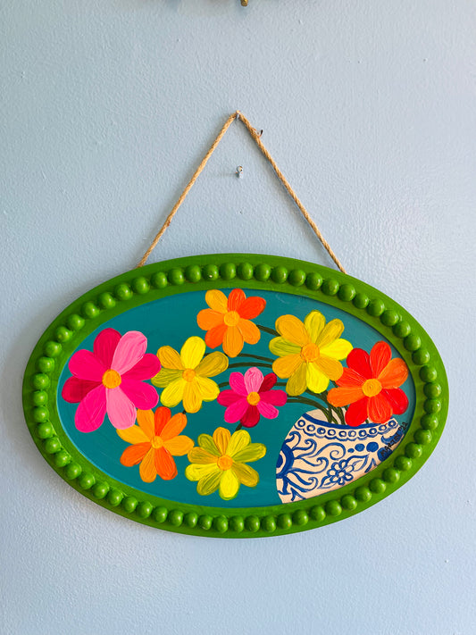 Happy Daisies on 10x15" Framed Wooden Panel - FREE SHIPPING IN US