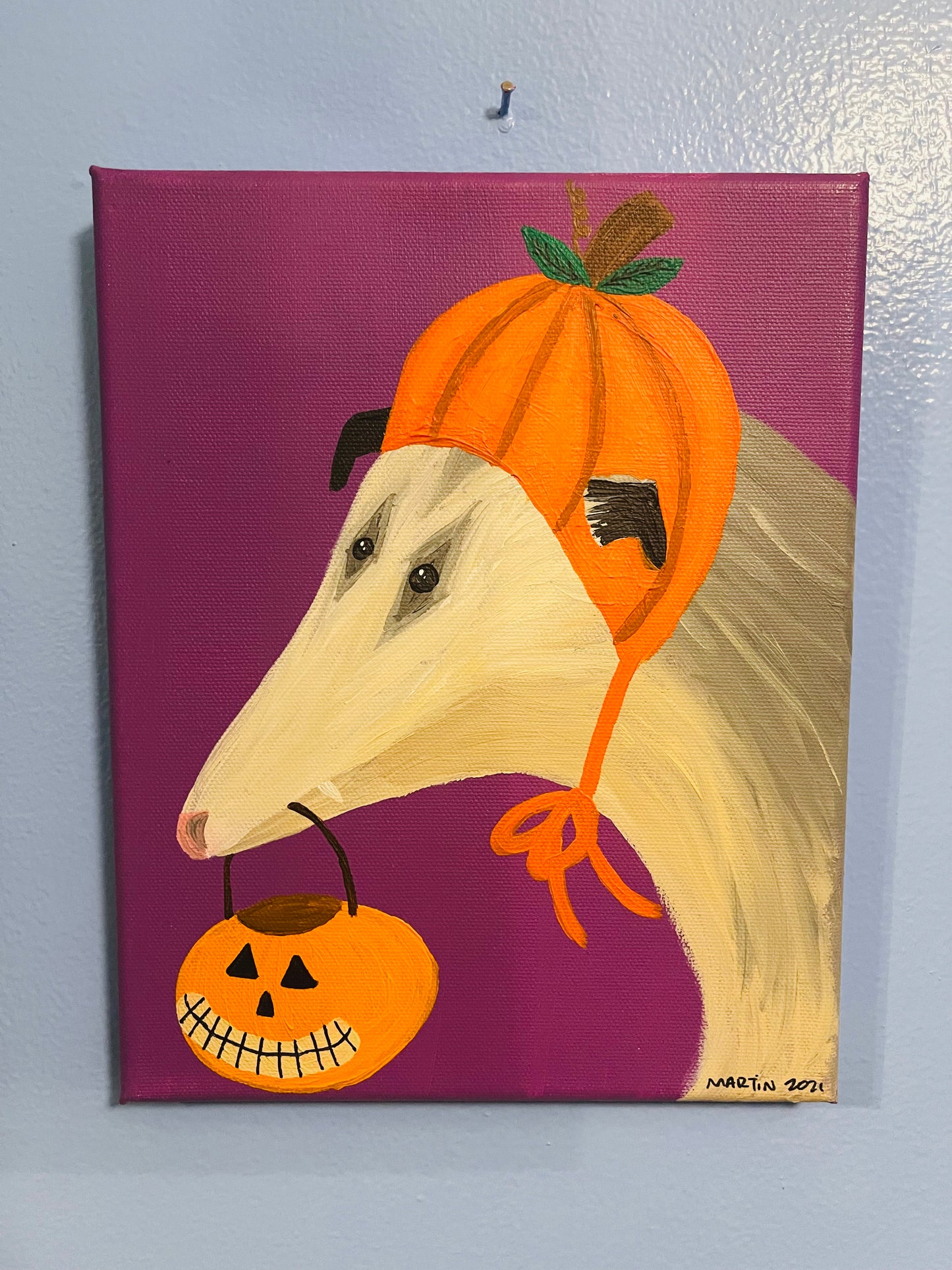 Pumpkin Opossum - Acrylic on 8x10" Canvas - FREE SHIPPING IN US