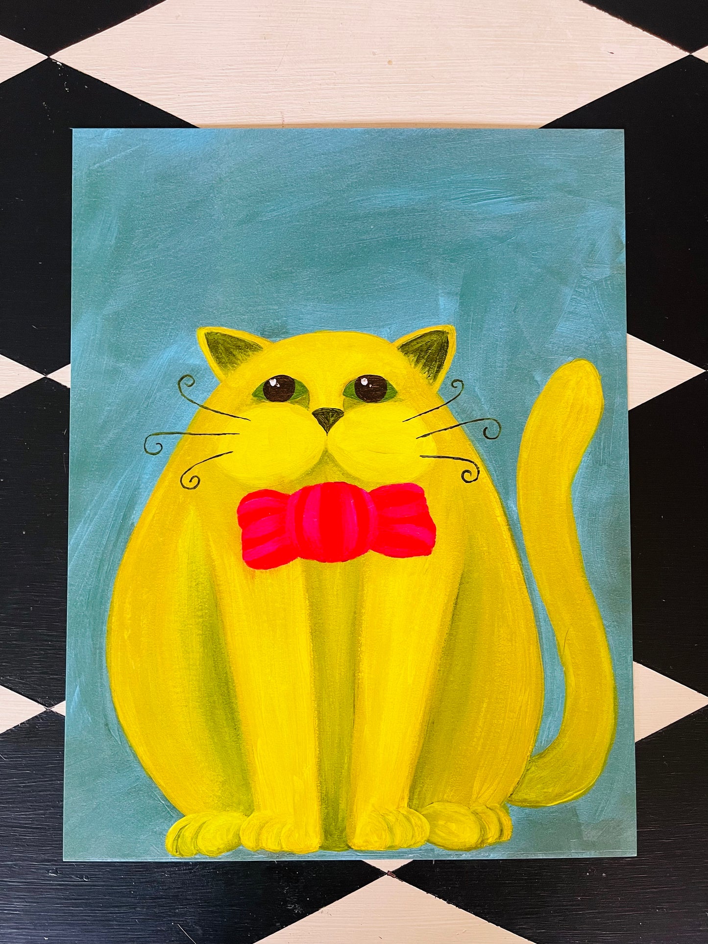 Fat Green Dapper Cat - 8.5x11" Print - FREE SHIPPING IN US