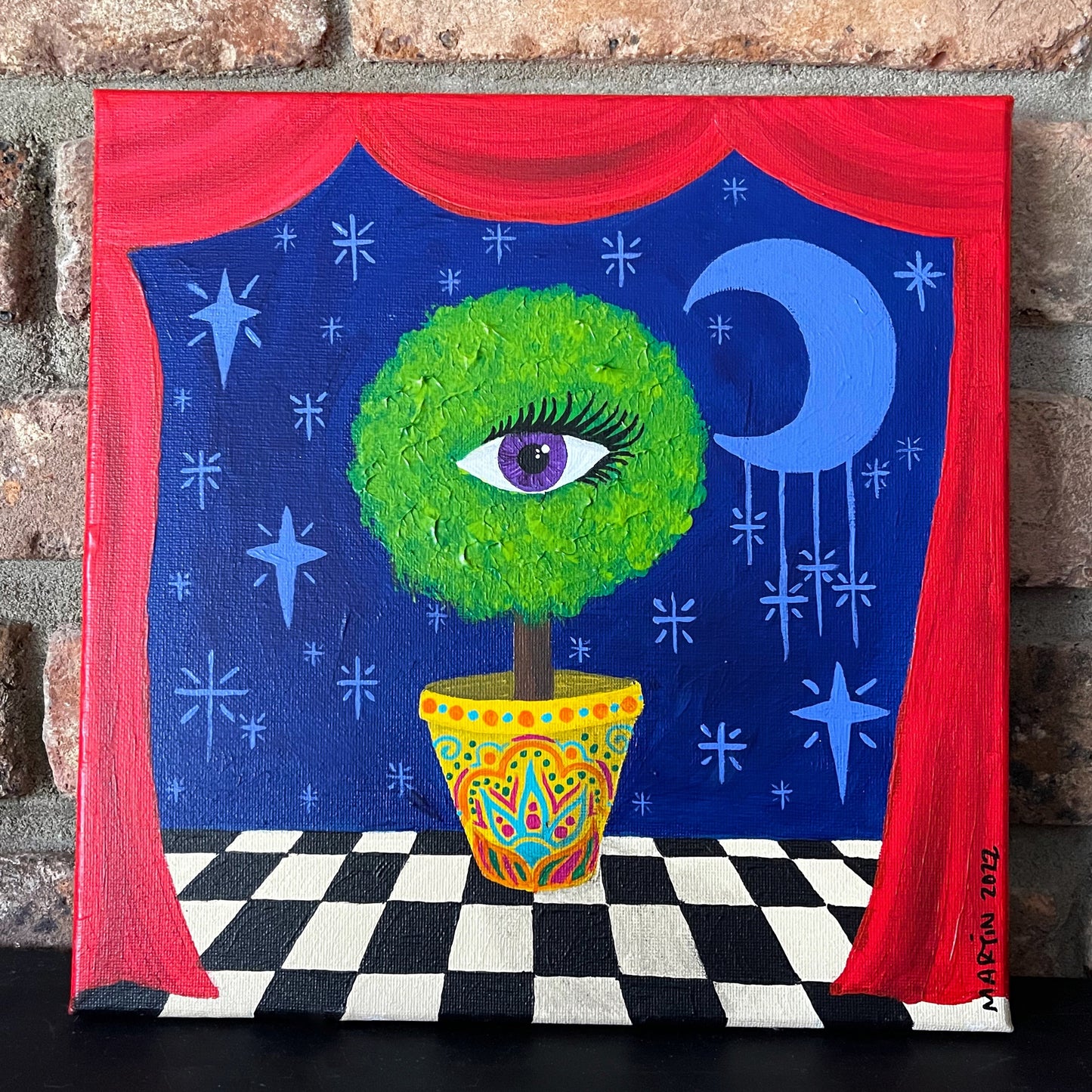 All-Seeing Topiary - Original Art on 10x10" canvas - FREE SHIPPING