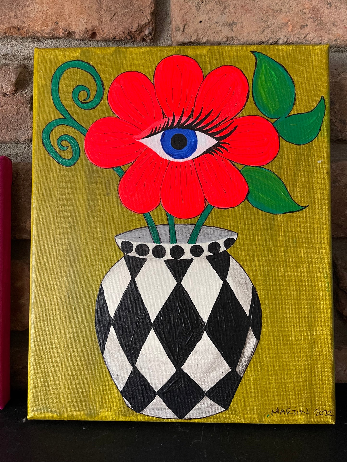 Eye Love Flowers on 8x10" canvas - original art - FREE SHIPPING
