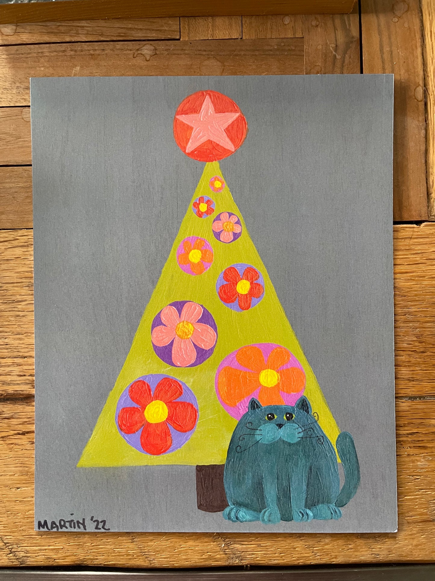 Retro Christmas Cat Print - 8x10”