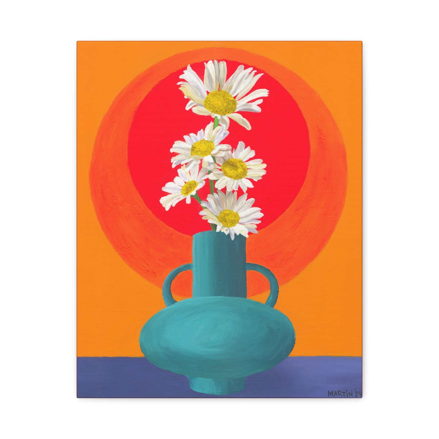 Wild Daisies in Teal Vase Canvas Gallery Wrap