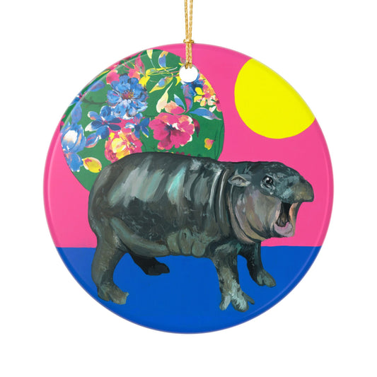 Moo Deng 1 Ceramic Ornament (2-Side Print)