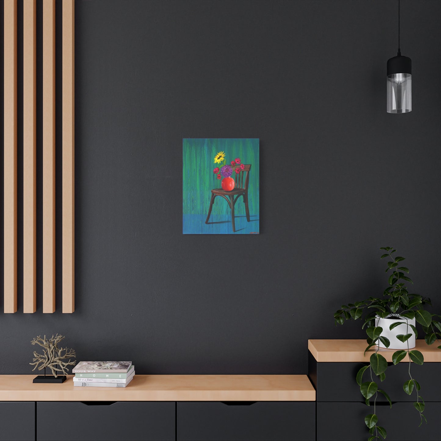 Wooden Chair with Dahlia Matte Canvas, Stretched, 1.25"