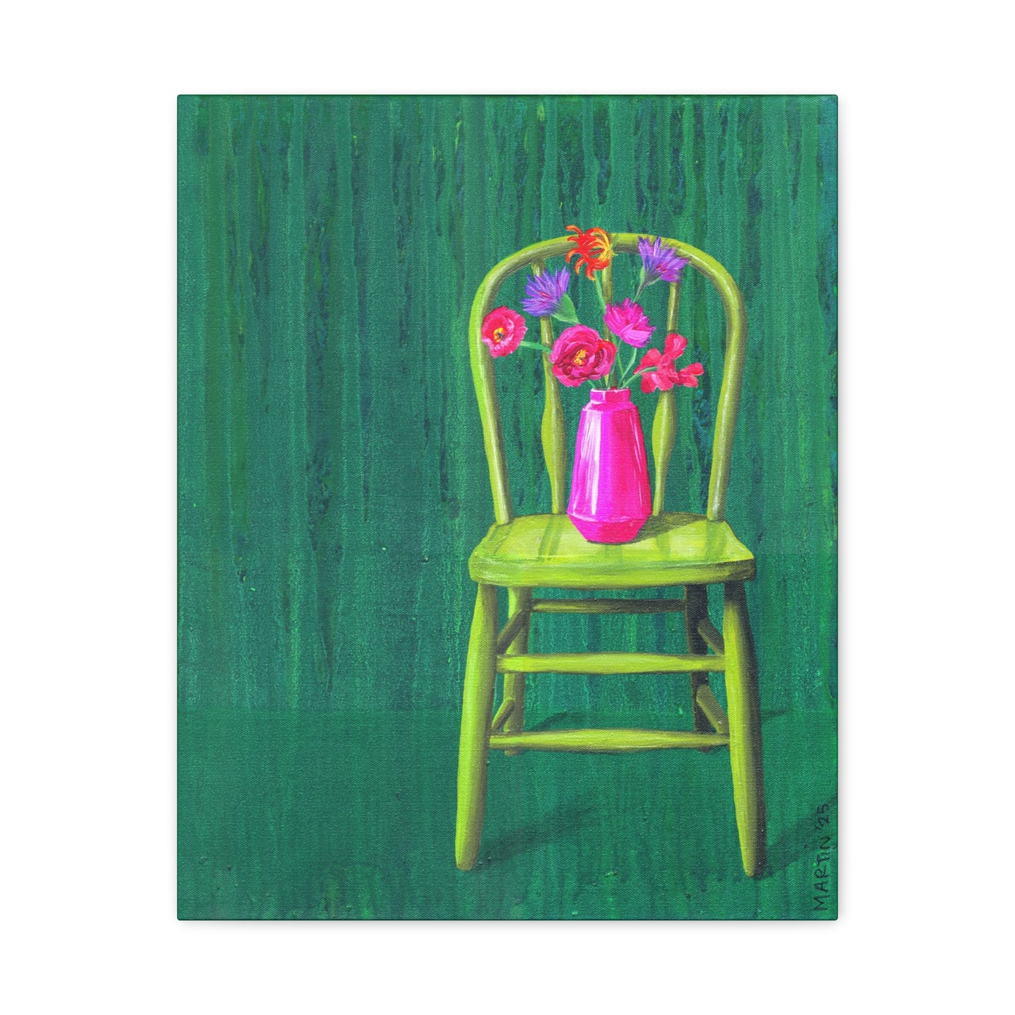 Green Chair with Flowers - Matte Canvas, Stretched, 1.25"