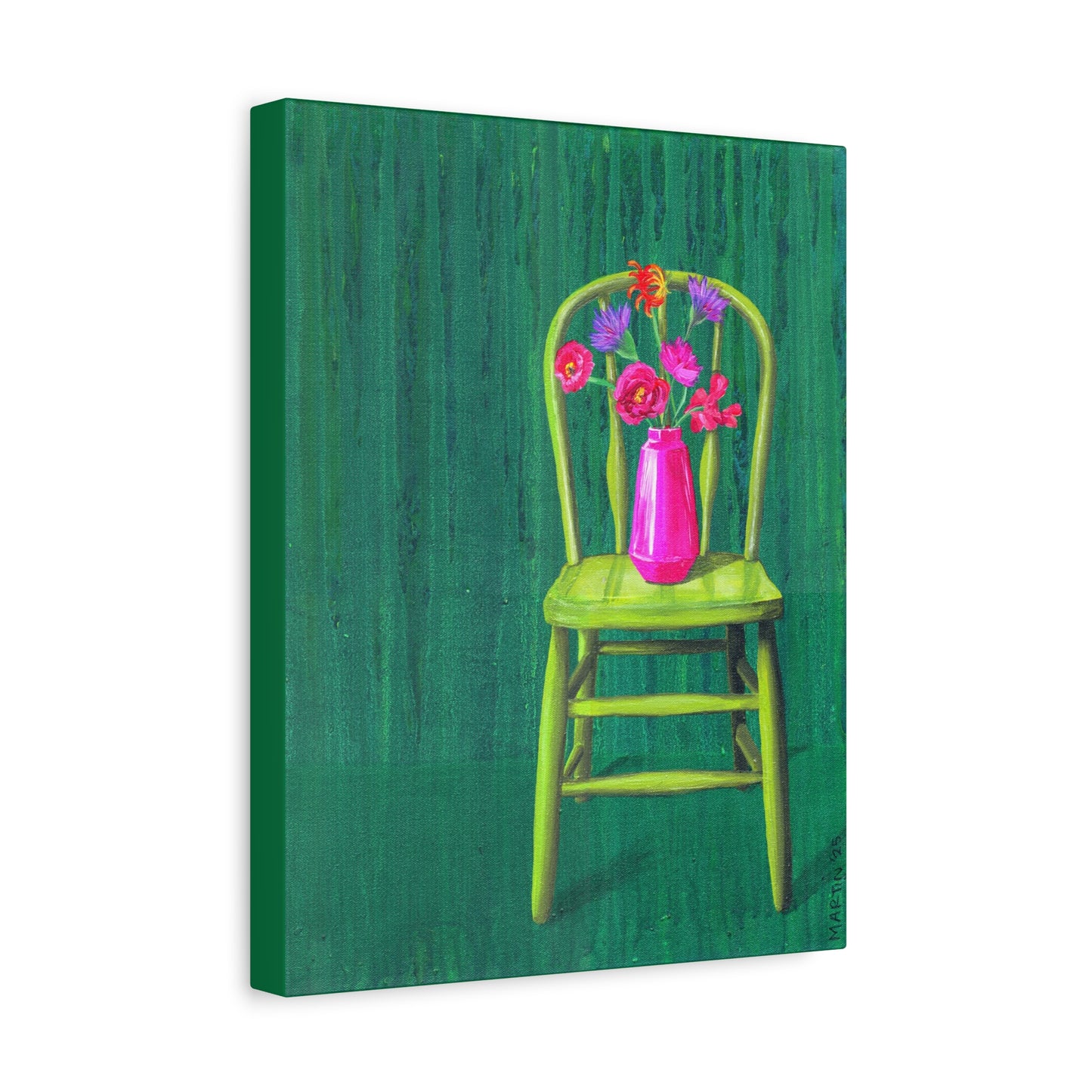 Green Chair with Flowers - Matte Canvas, Stretched, 1.25"