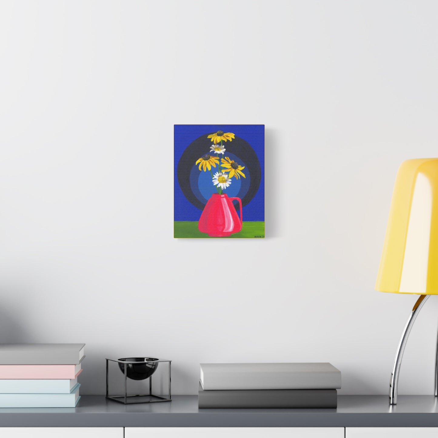 Black Eyed Susans and Wild Daisies in Pink Vase Canvas Gallery Wrap