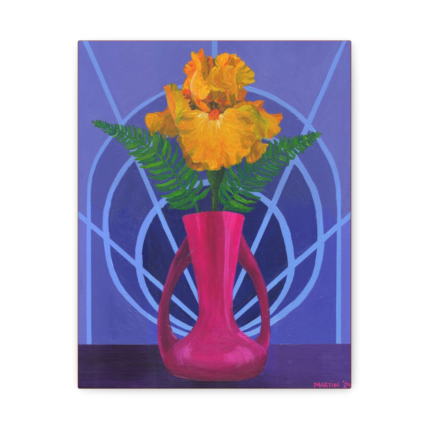 Orange Iris in Magenta Vase Canvas Gallery Wrap