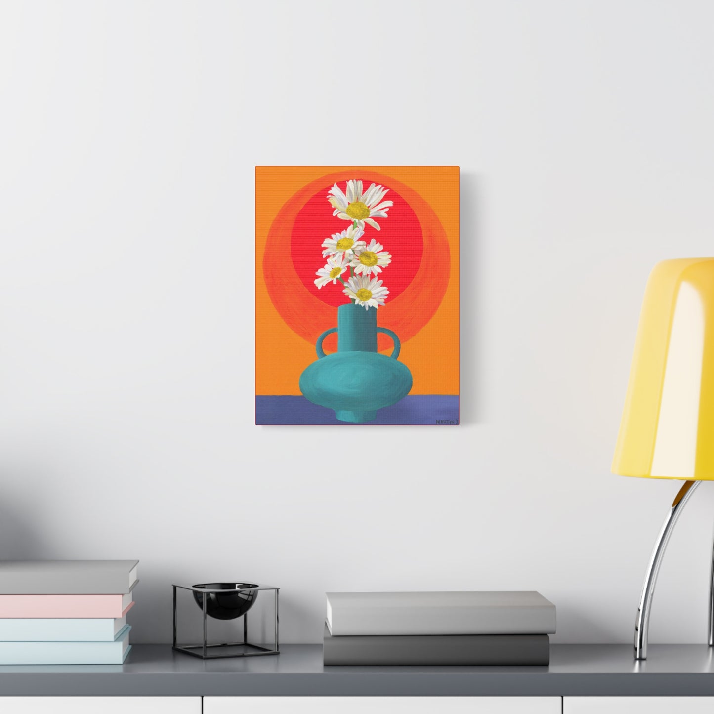 Wild Daisies in Teal Vase Canvas Gallery Wrap