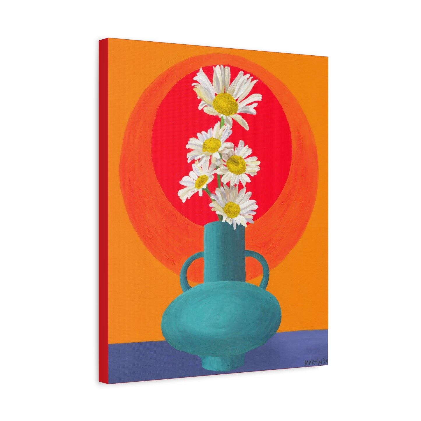 Wild Daisies in Teal Vase Canvas Gallery Wrap