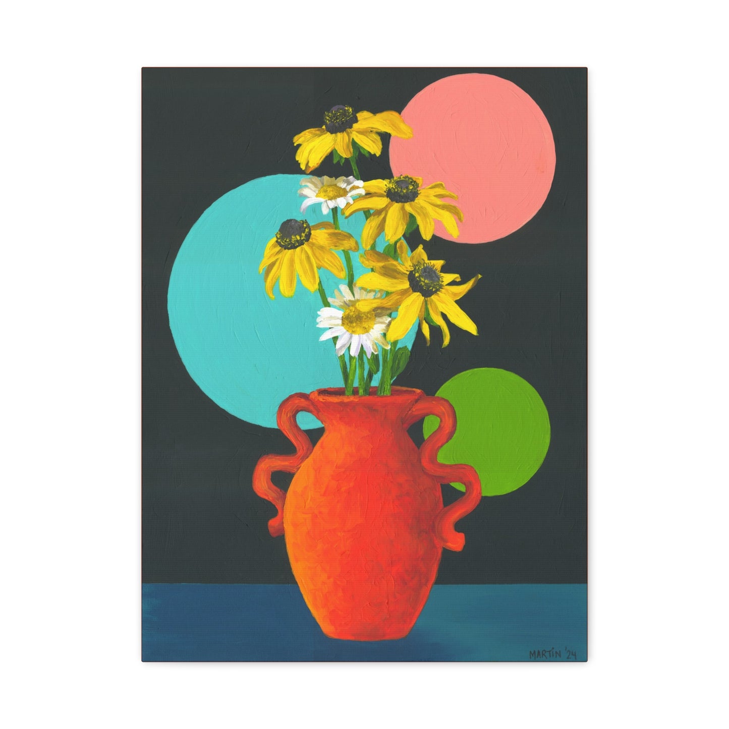 Black Eyed Susans and Wild Daisies in Orange Vase Canvas Gallery Wrap