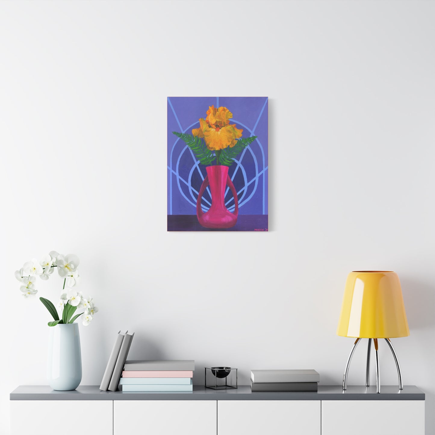 Orange Iris in Magenta Vase Canvas Gallery Wrap