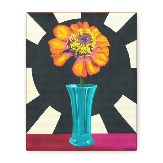 Orange Zinnia on Black and White Background Canvas Gallery Wrap