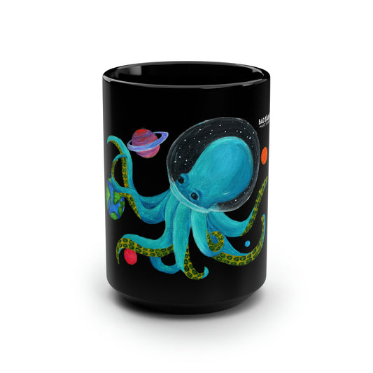 Octopus in Space Black Mug, 15oz