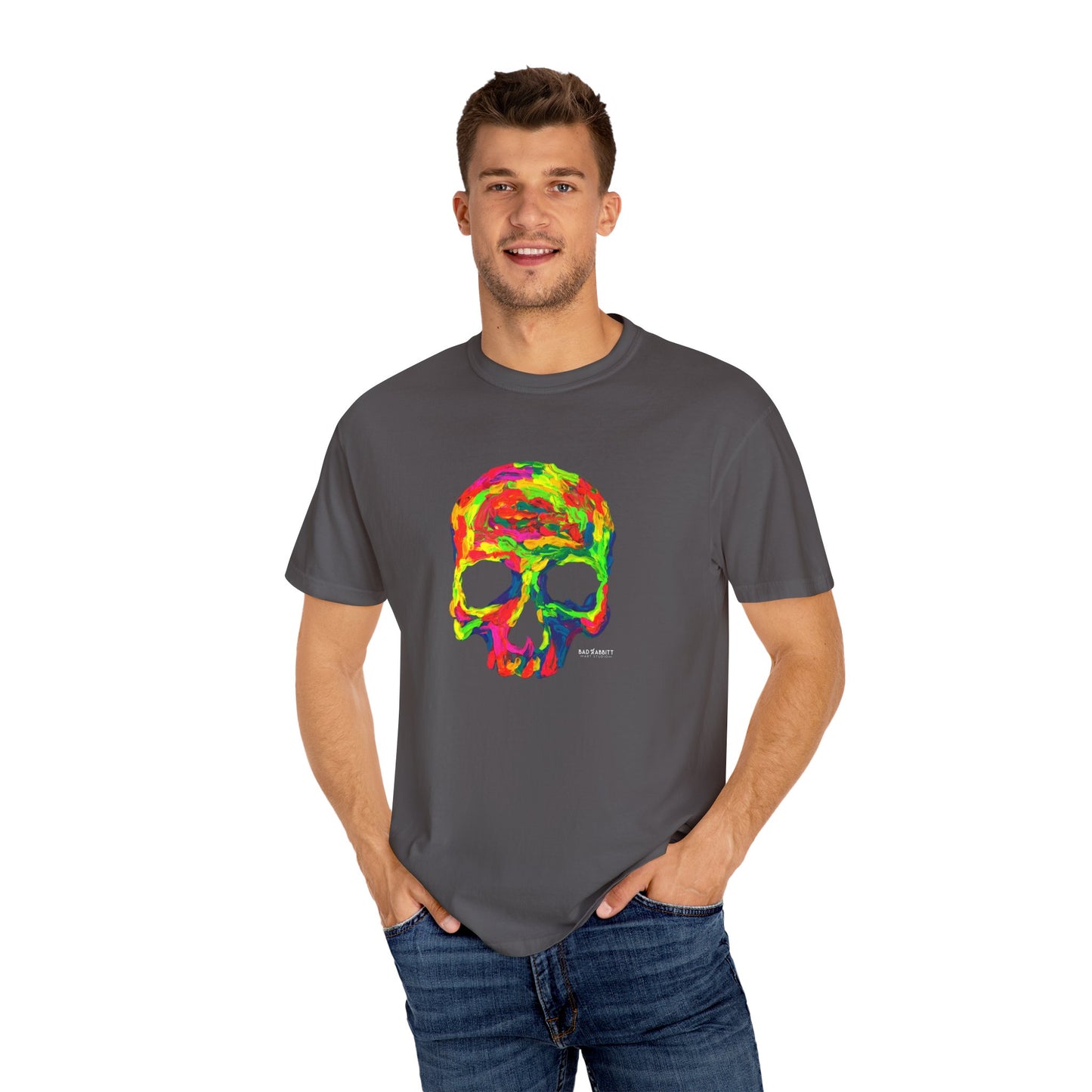 Rainbow Globby Skull Unisex Garment-Dyed T-shirt