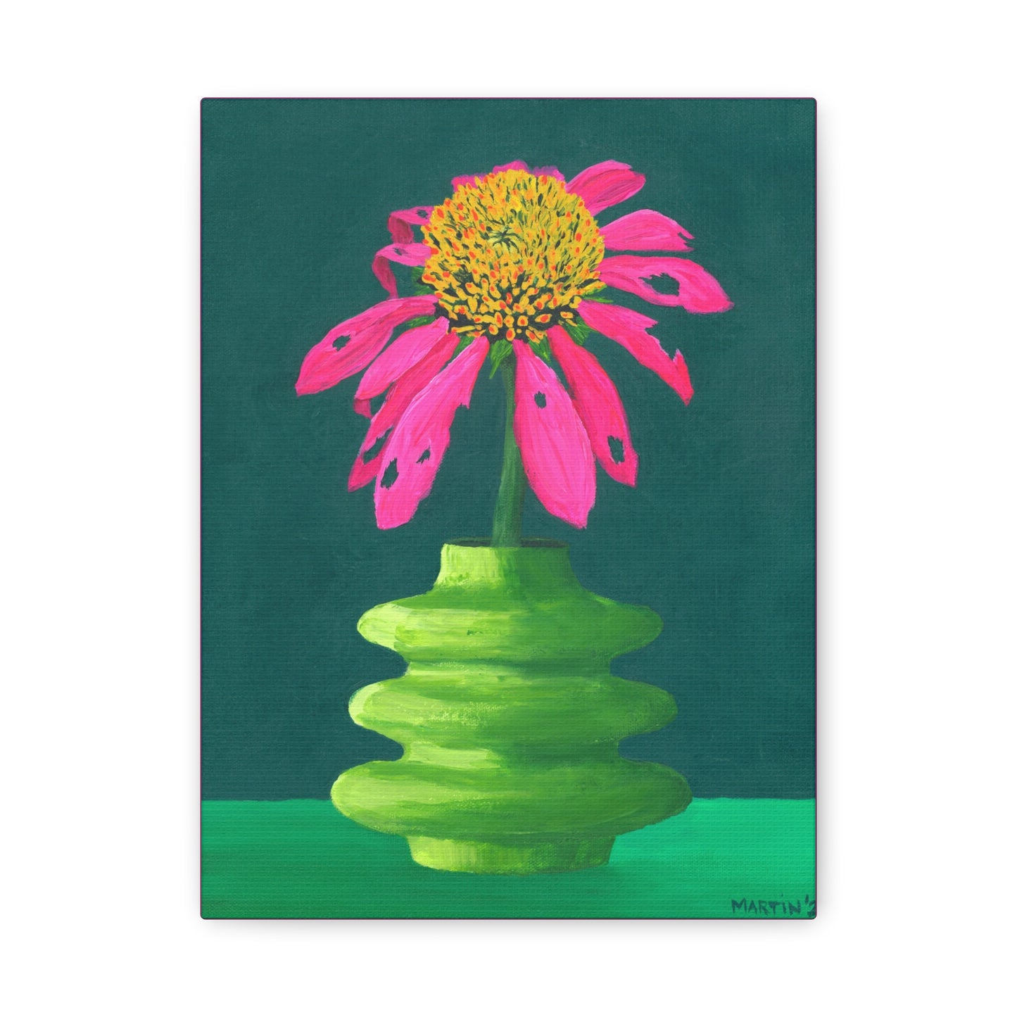 Beat-Up Coneflower in Wavy Green Vase Canvas Gallery Wrap