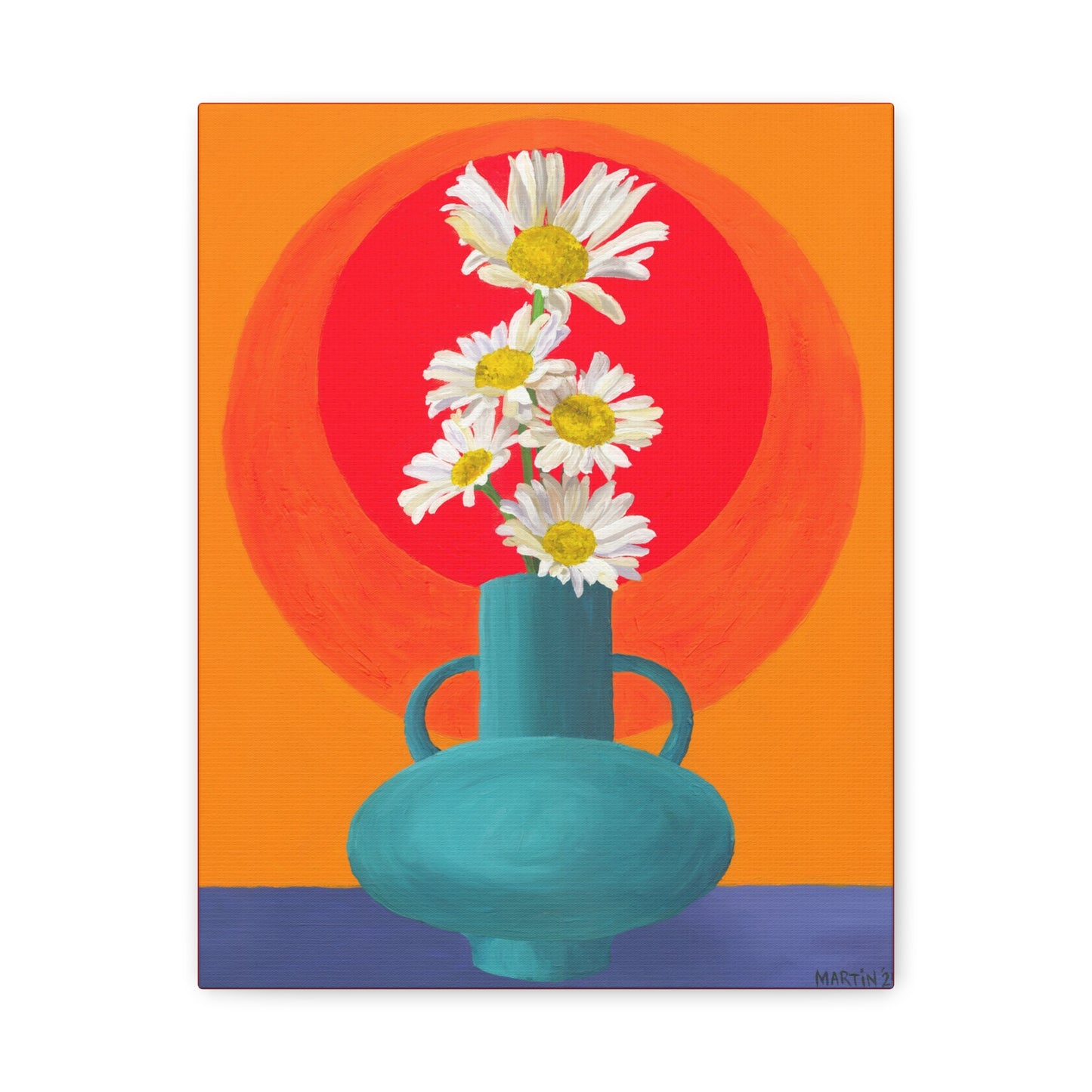 Wild Daisies in Teal Vase Canvas Gallery Wrap