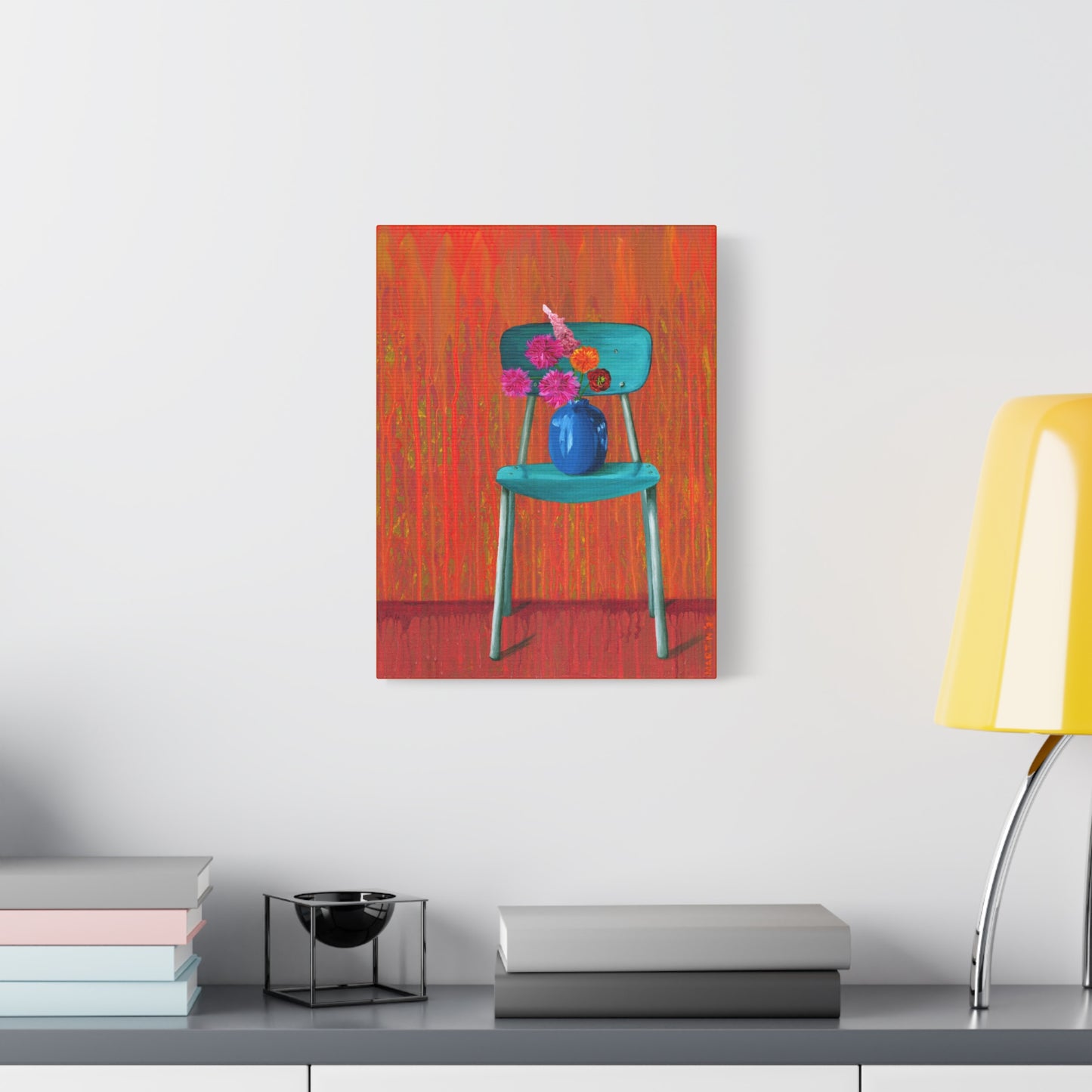 Teal Chair on Orange Background - Matte Canvas, Stretched, 1.25"