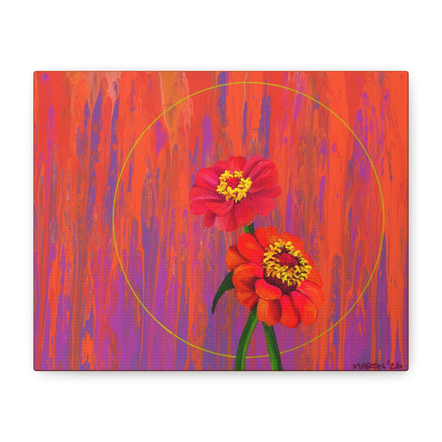 "Neon Zinnias" Matte Canvas, Stretched, 1.25"