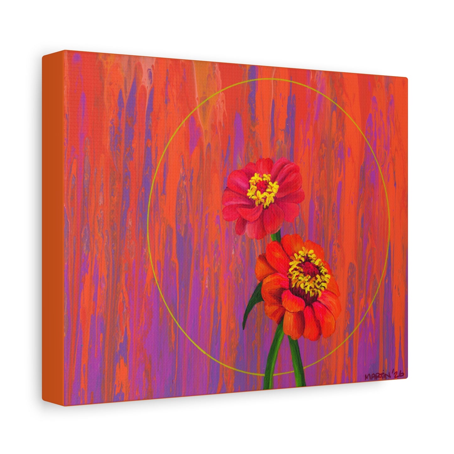 "Neon Zinnias" Matte Canvas, Stretched, 1.25"