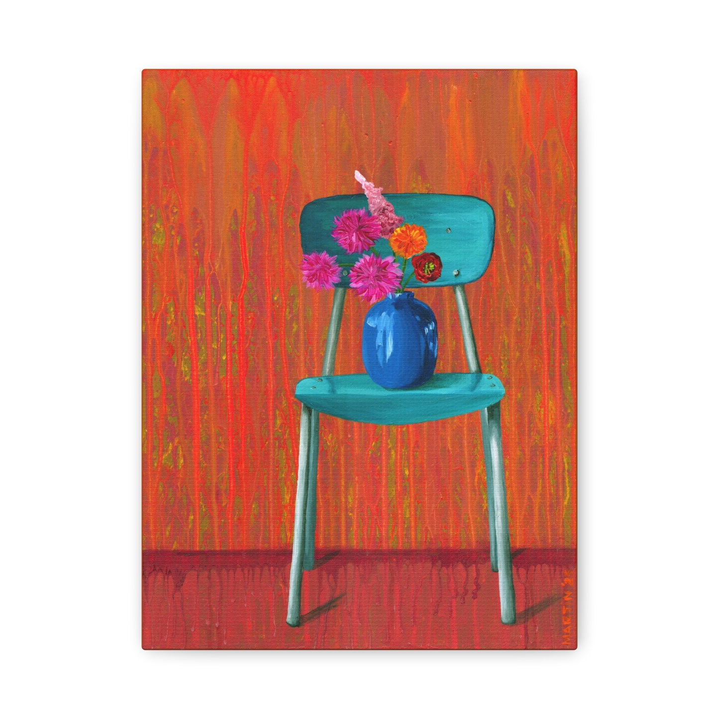 Teal Chair on Orange Background - Matte Canvas, Stretched, 1.25"