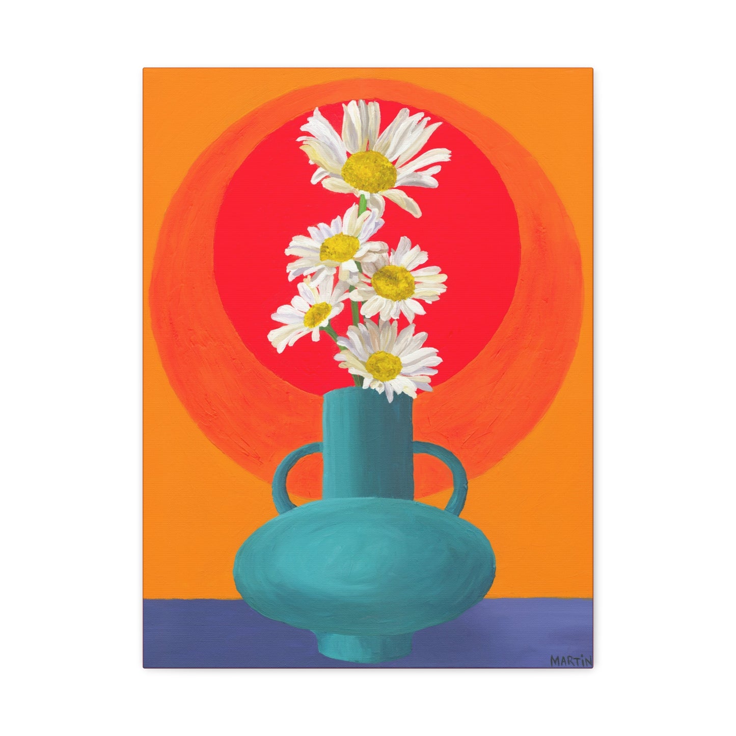 Wild Daisies in Teal Vase Canvas Gallery Wrap