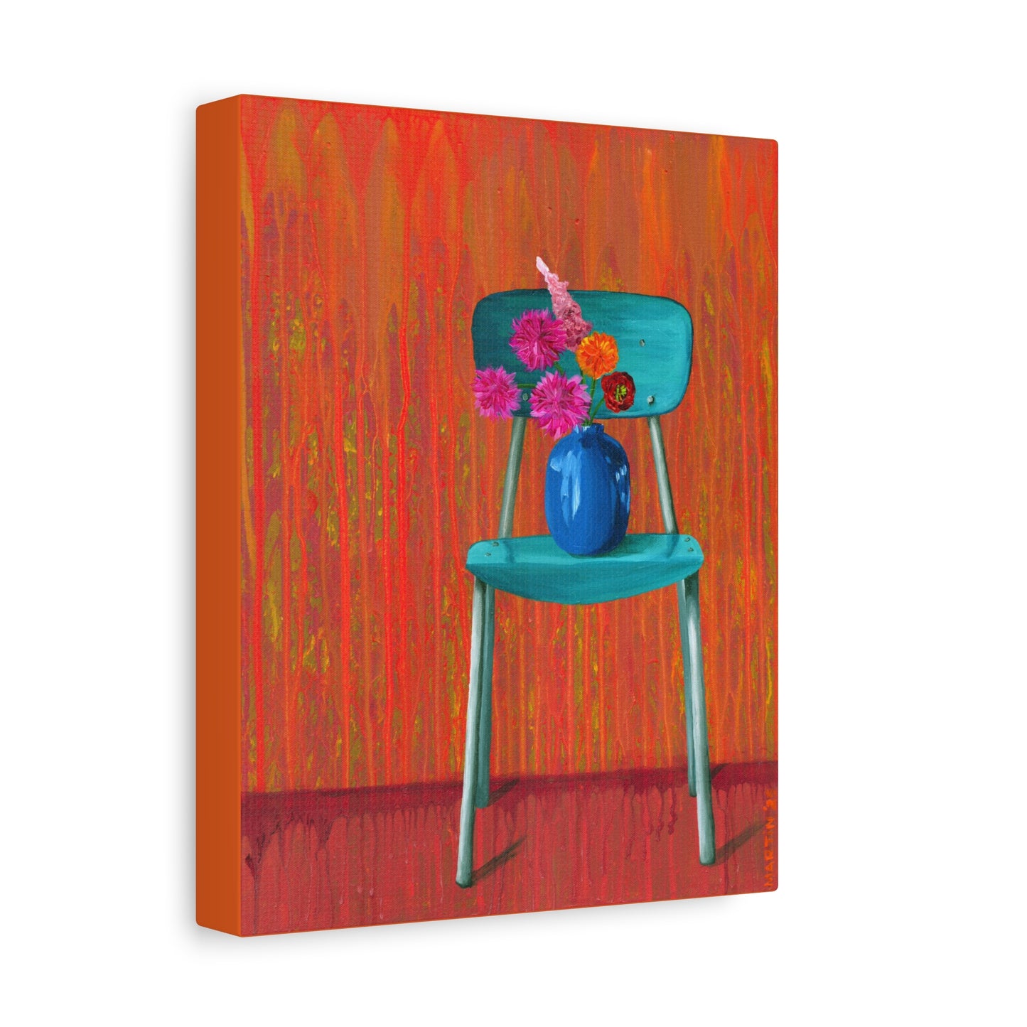 Teal Chair on Orange Background - Matte Canvas, Stretched, 1.25"