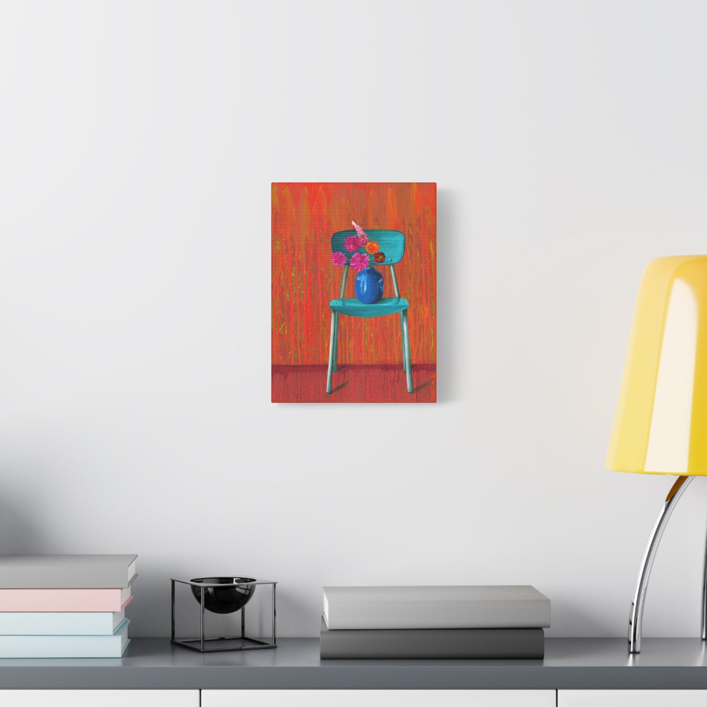 Teal Chair on Orange Background - Matte Canvas, Stretched, 1.25"
