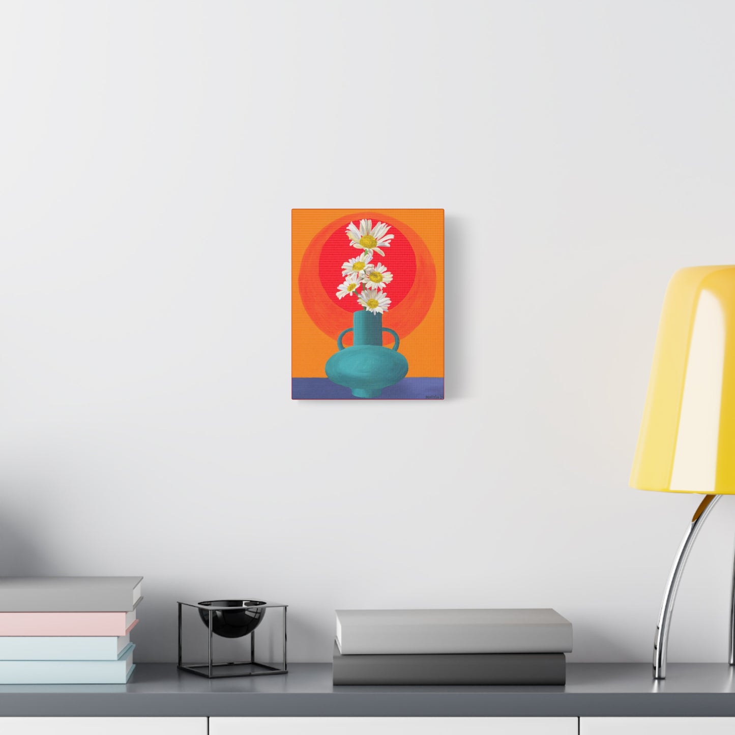 Wild Daisies in Teal Vase Canvas Gallery Wrap