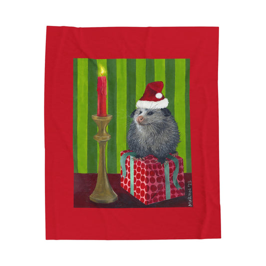 Christmas Opossum Velveteen Plush Blanket