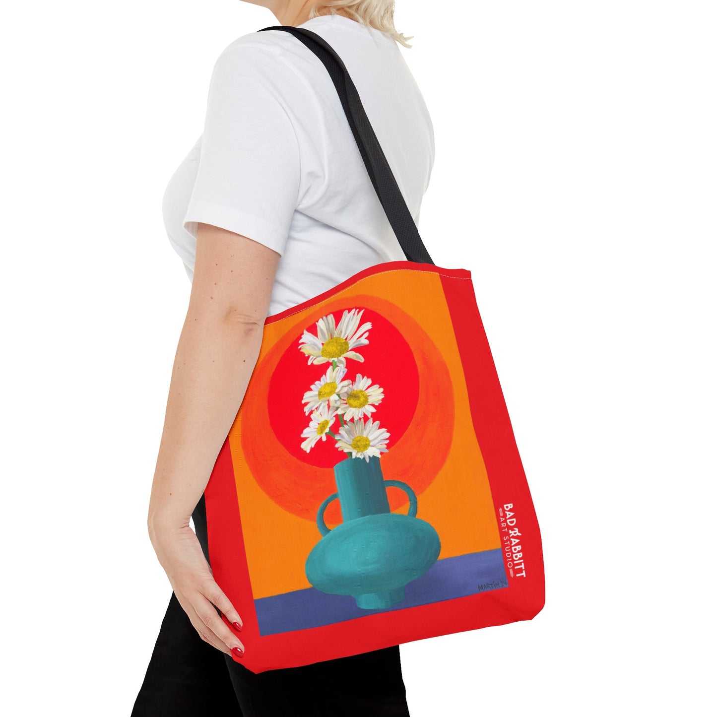Wild Daisies in Teal Vase Tote Bag (AOP)
