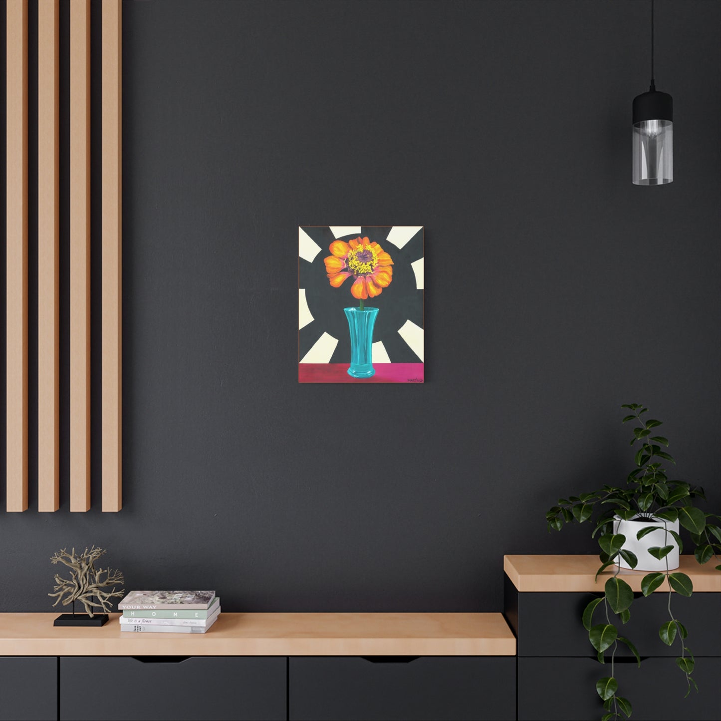 Orange Zinnia on Black and White Background Canvas Gallery Wrap