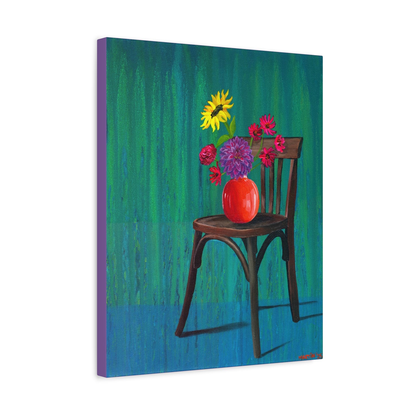Wooden Chair with Dahlia Matte Canvas, Stretched, 1.25"