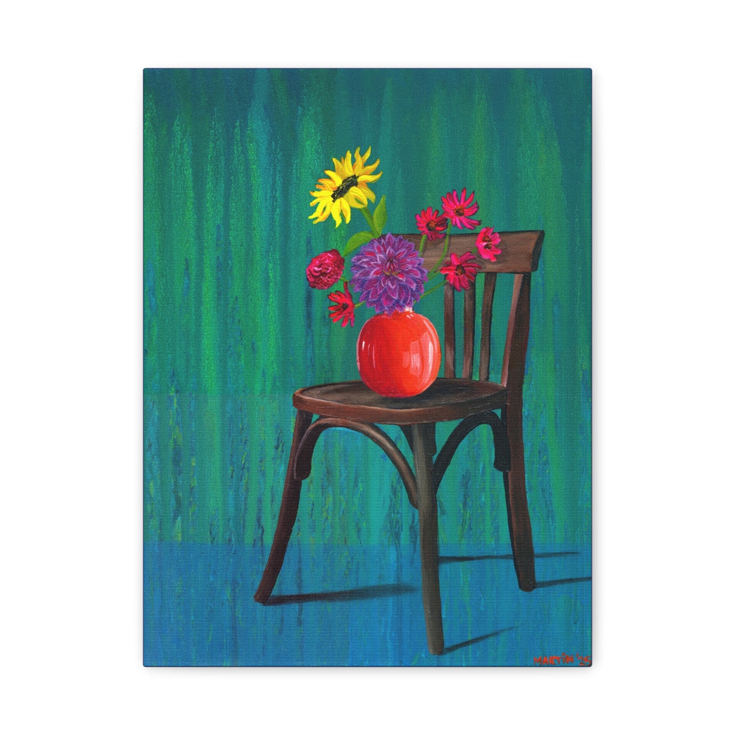 Wooden Chair with Dahlia Matte Canvas, Stretched, 1.25"