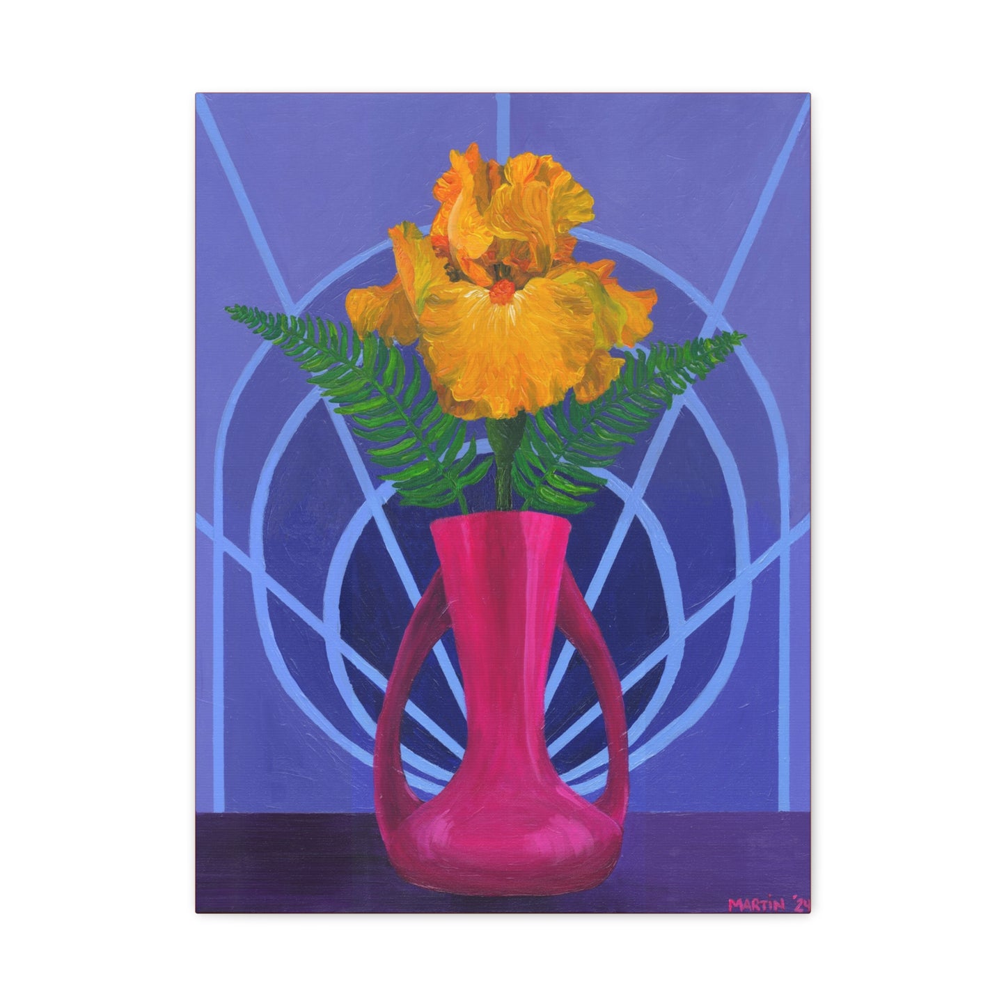 Orange Iris in Magenta Vase Canvas Gallery Wrap