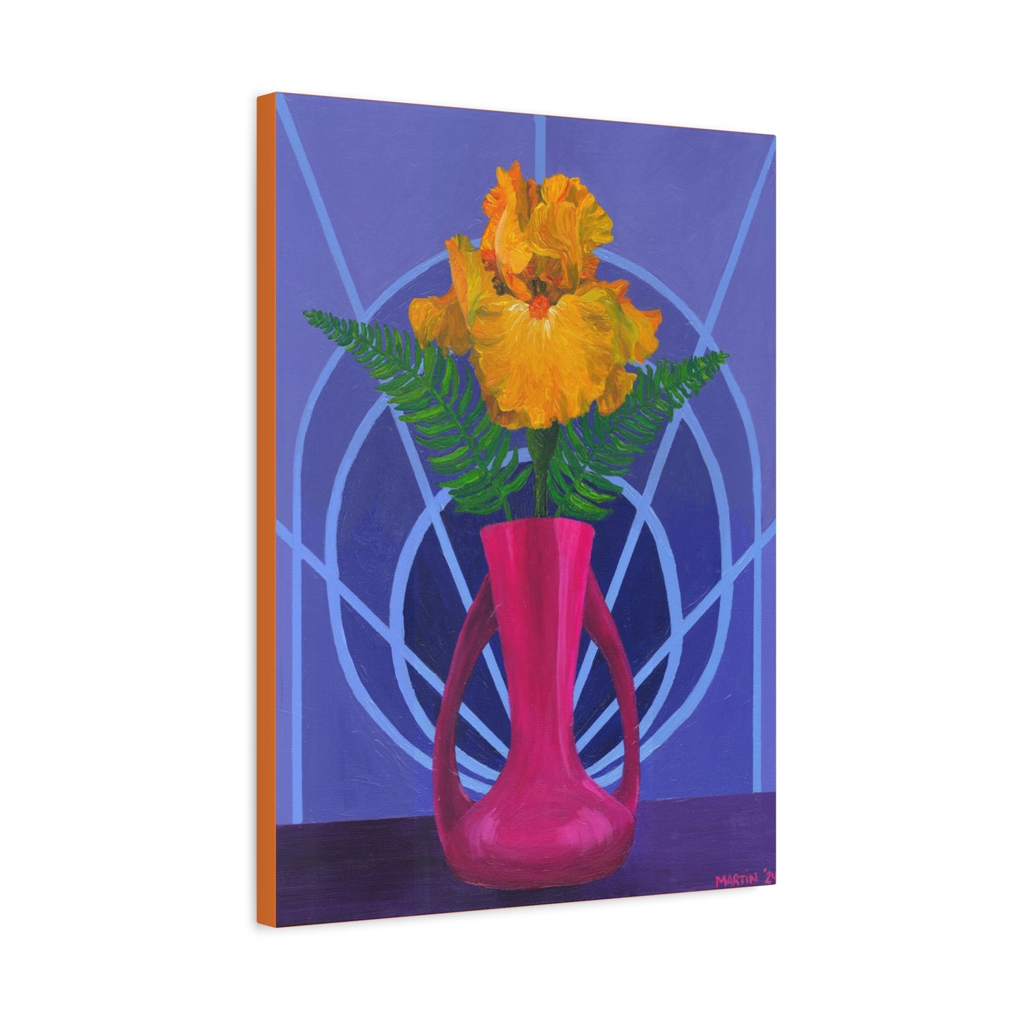Orange Iris in Magenta Vase Canvas Gallery Wrap