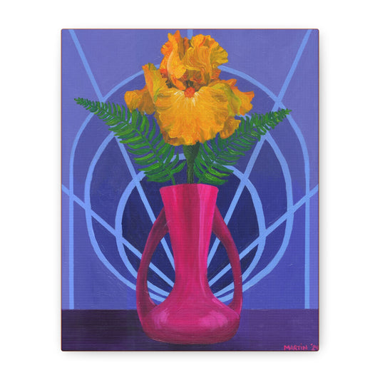 Orange Iris in Magenta Vase Canvas Gallery Wrap