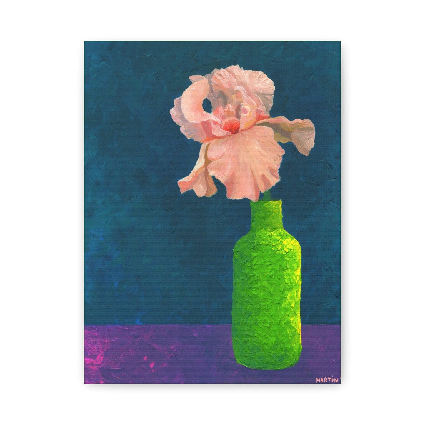 Peach Iris in Green Vase Canvas Gallery Wrap